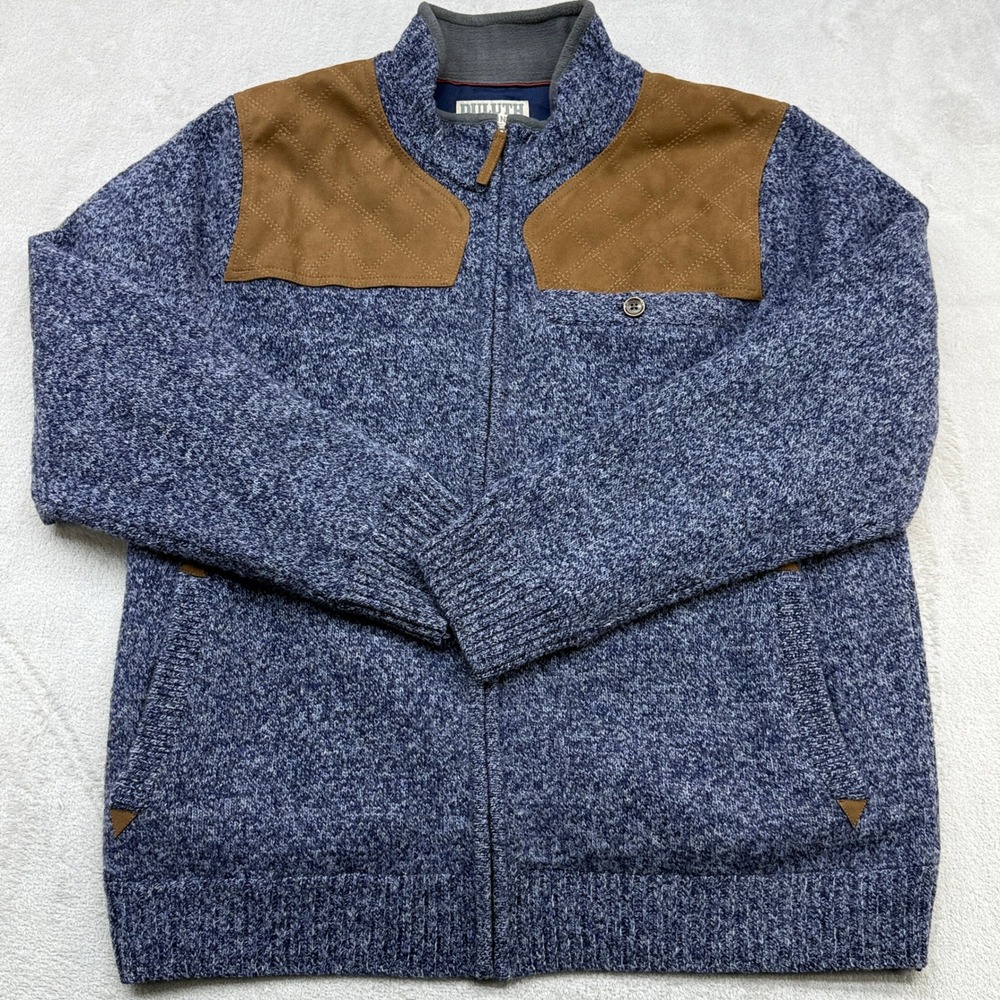 Duluth Trading Co Full Zip Sweater Mens Large Blue Shetland Wool Quilted Jacket